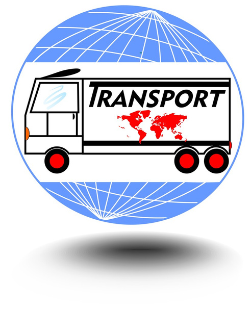 Znak s truck na světě pozadí pro činnosti v dopravě. Pro použití v reklamních letáků a materiálů dopravy comp - Vektor, obrázek