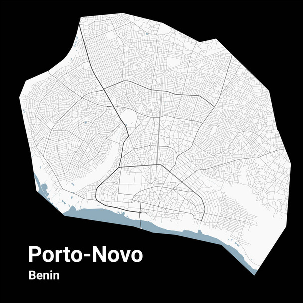 Porto-Novo map, capital city of Benin. Municipal administrative area map with rivers and roads, parks and railways. Vector illustration. - Vector, Image