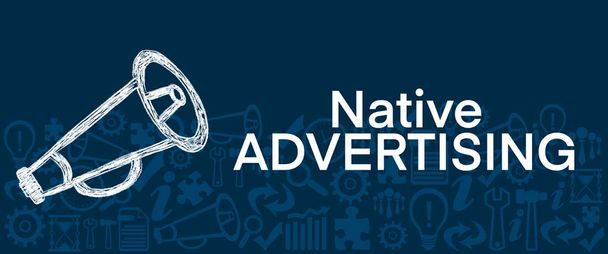 Native Advertising concept beeld met tekst en luidsprekersymbool. - Foto, afbeelding
