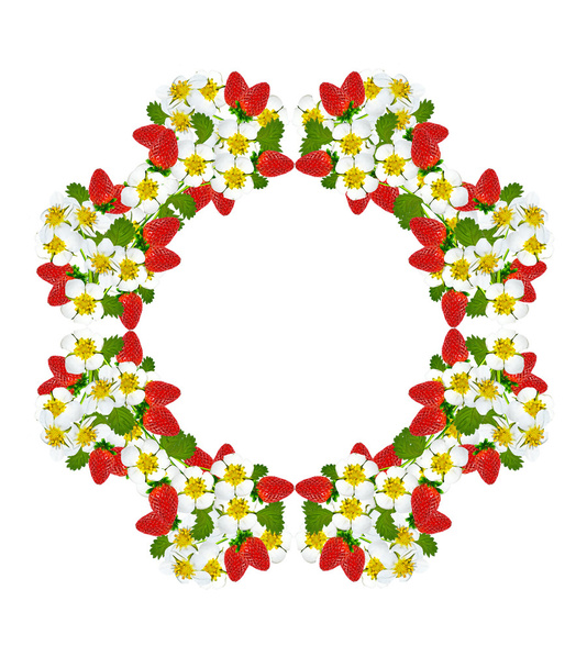 Round frame of flowers and strawberries - Photo, image