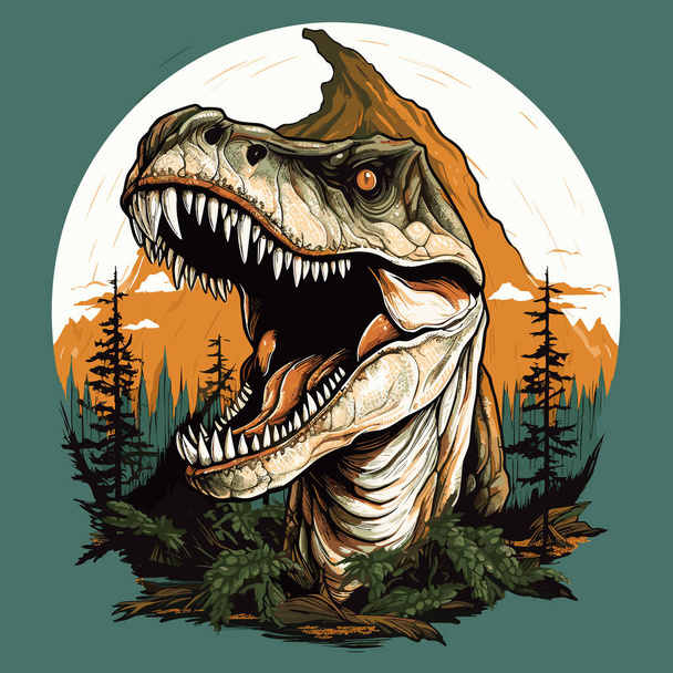 Jurassic Világ. Tyrannosaurus rex dinoszaurusz portré vektor pop art stílusban. Sablon poszterhez, pólóhoz, matricához stb.. - Vektor, kép
