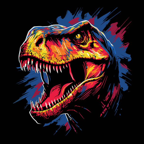 Świat Jurajski. Portret dinozaura tyranozaura rex w wektorowym stylu pop art. Szablon plakatu, koszulki, naklejki itp.. - Wektor, obraz