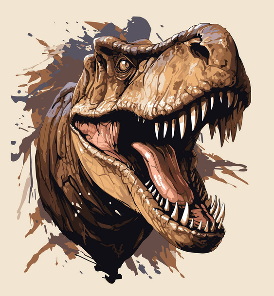 Jurassic World. Retrato de dinosaurio Tyrannosaurus rex en estilo de arte pop vectorial. Plantilla para póster, camiseta, pegatina, etc.. - Vector, Imagen