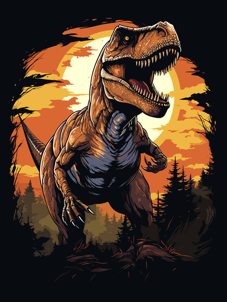 Jurassic World. Tyrannosaurus rex dinosaur portrait in vector pop art style. Template for poster, t-shirt, sticker, etc. - Vector, Image