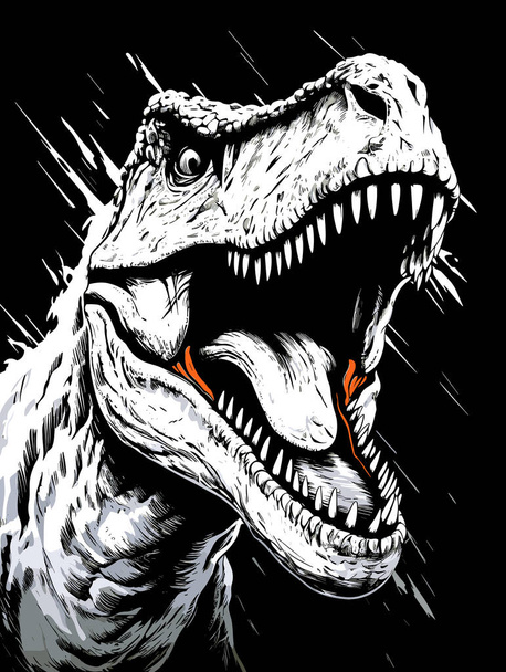 Jurasik Dünya. Tyrannosaurus rex dinozor portresi. Poster, tişört, etiket vs. için şablon. - Vektör, Görsel