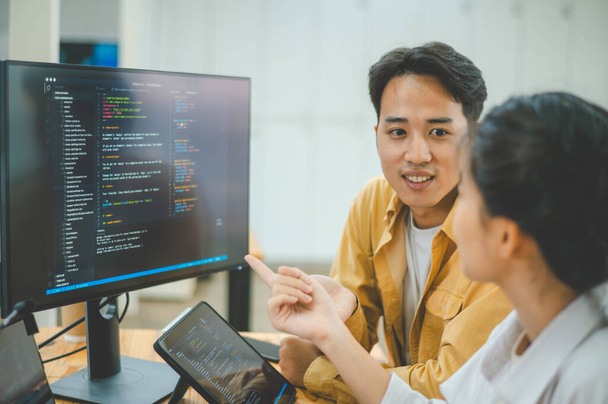 team programmer focuses on software development, site design, and the advancement of coding and programming technology.concepts for technological development - Photo, Image