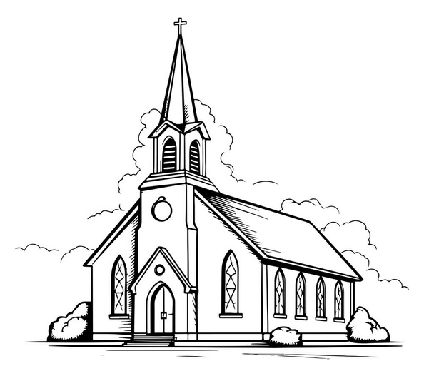 Starý kostelní náčrtek ručně kreslený náčrt vektor - Vektor, obrázek