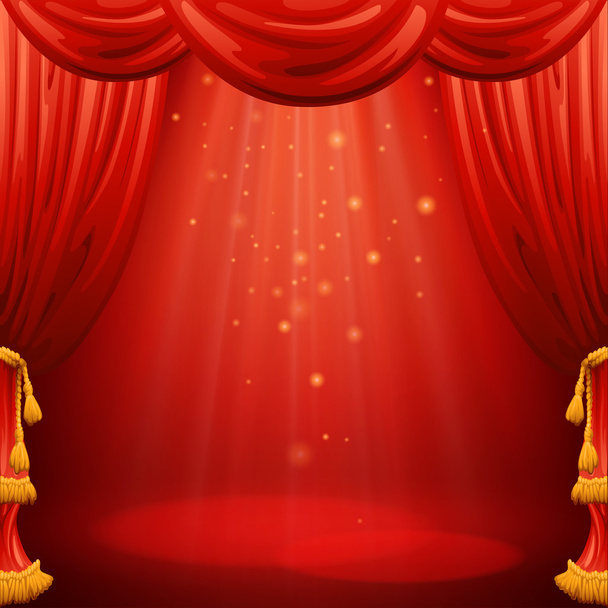 Red curtains. Theater scene. Vector illustration - Vector, Image
