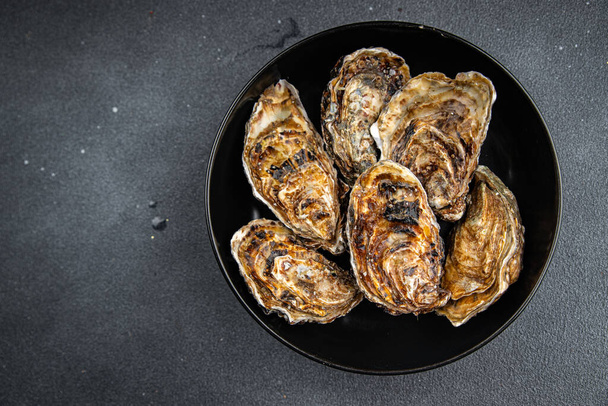 fresh oyster shell clam oysters seafood meal snack on the table copy space food background rustic top view - Photo, Image