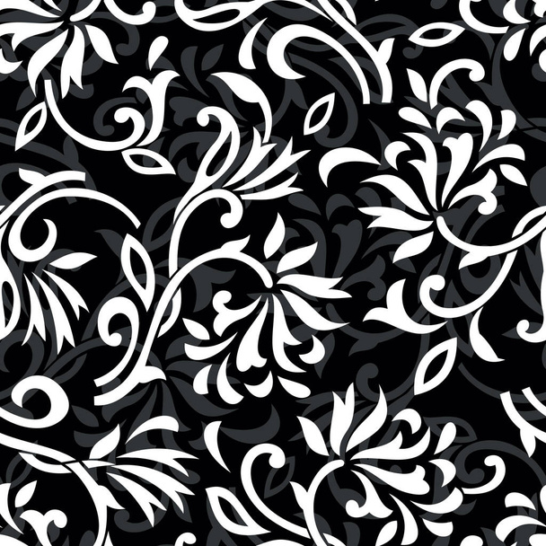 Diseño de patrón floral giratorio blanco y negro sin costuras
 - Vector, imagen