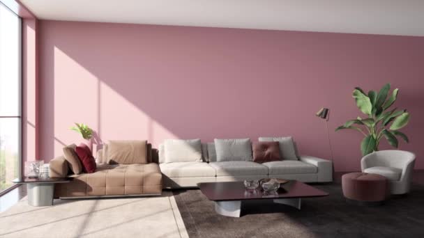 Video 3d che ritrae il design contemporaneo degli interni del soggiorno. Interno elegante del soggiorno - Filmati, video