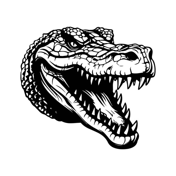 Czarno-białe ilustracje twarzy krokodyla. - Wektor, obraz