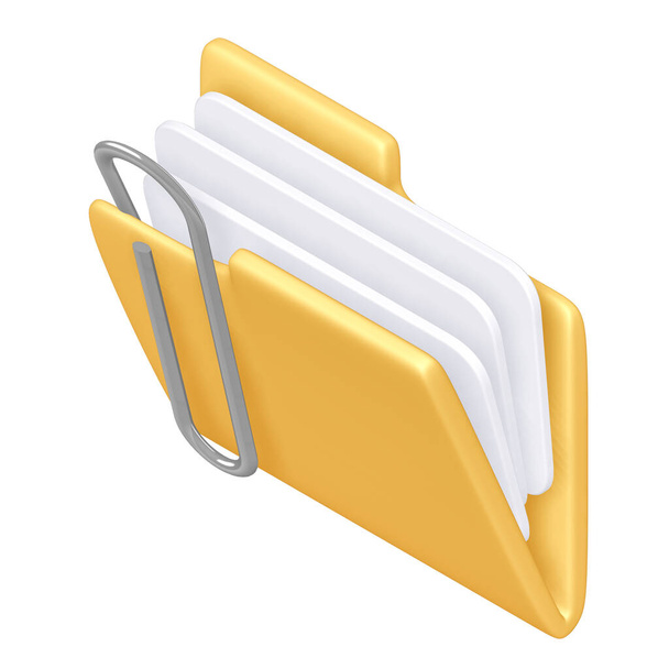 Attached Documents Folder Icon with Clipping Path, 3d rendering - Photo, Image