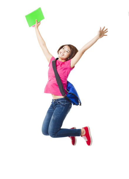 Молода щаслива жінка і студент стрибає
 - Фото, зображення