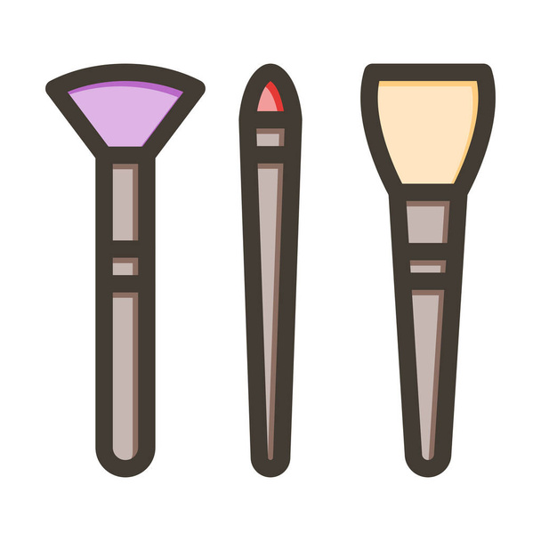 Кисти для макияжа Векторная толстая линия Заполненные цвета значок для личного и коммерческого использования - Вектор,изображение