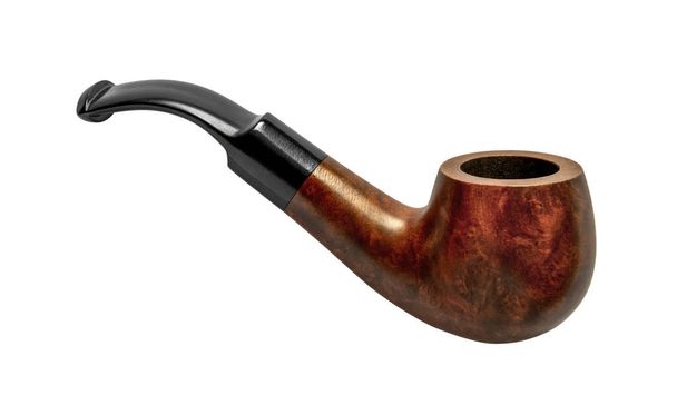 Bent tobacco pipe with saddle stem made of briar wood isolated in white back - Photo, Image