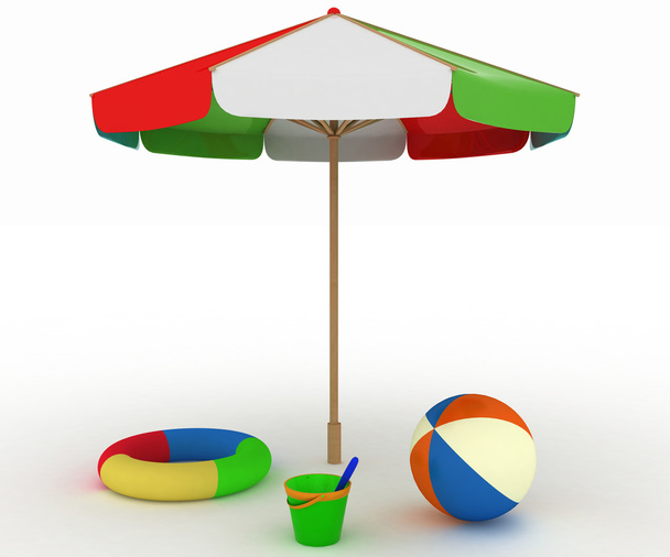 Child's toys for a Beach under an Umbrella - 写真・画像