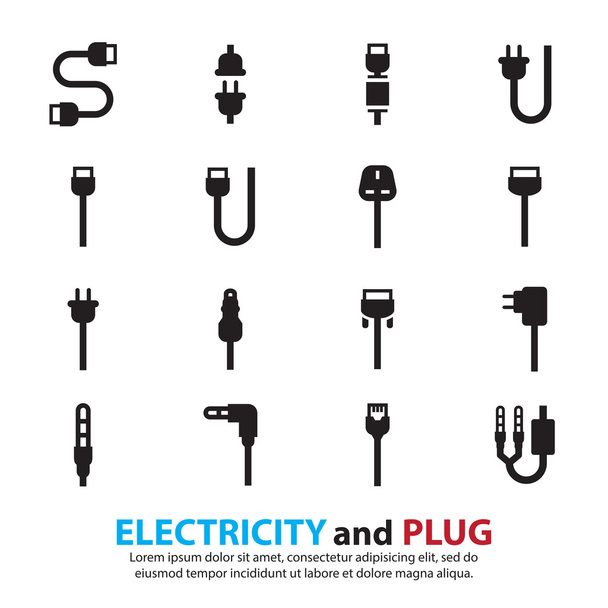 Cable wire computer and plug icons set - Vector, Image