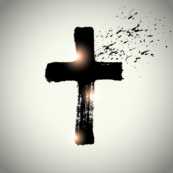 Hand getrokken zwarte grunge cross, eenvoudige christelijke kruis teken - Vector, afbeelding