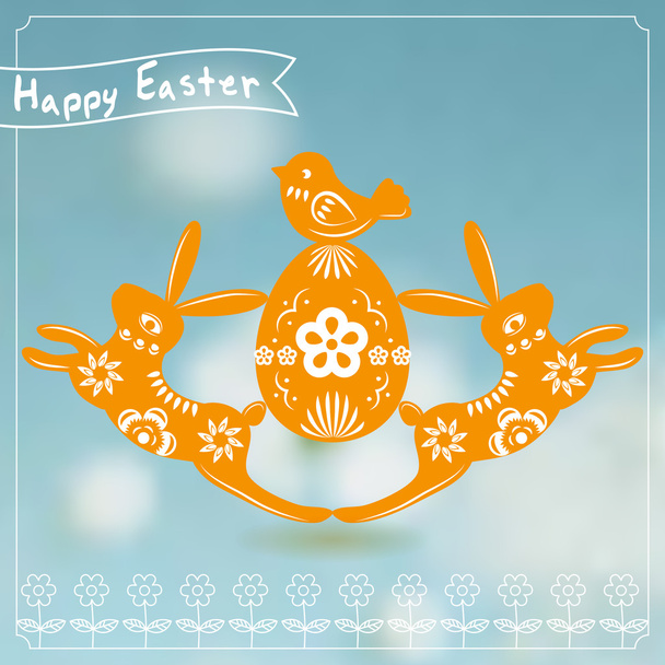 Vector: Easter card with rabbit paper cutting. - Vector, Image