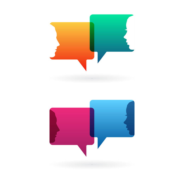 Colorful speech bubble silhouettes isolated on white background. Male and female head silhouettes conversation online - Vector, Image