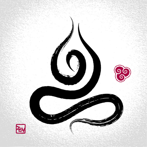 Yoga lotus pose and air element symbol with oriental brushwork s - Vector, Image