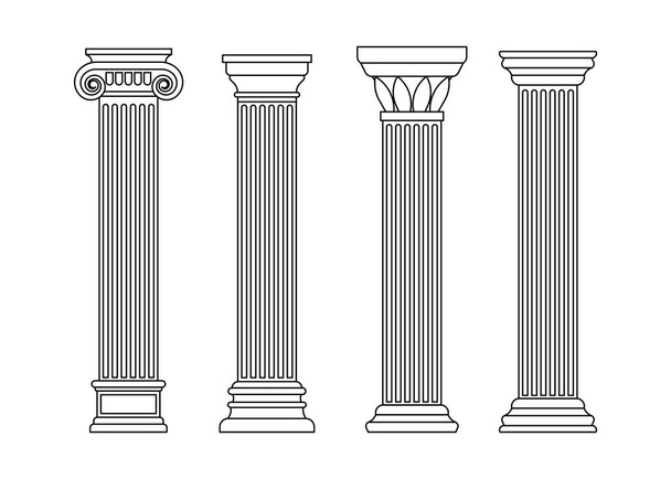 Classic carved architectural pillars  line art - Vector, Image