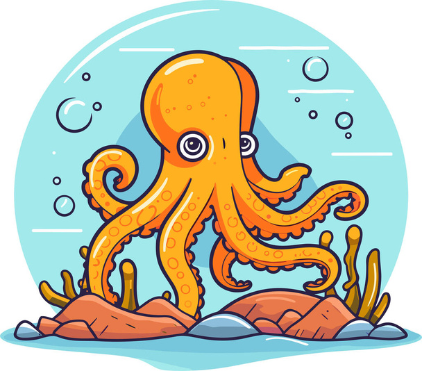 Cute Octopus kreskówki podwodny wektor ilustracji - Wektor, obraz