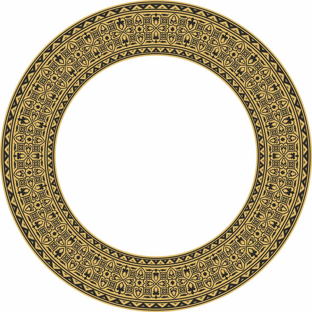 Διάνυσμα χρυσού γύρω από βυζαντινά σύνορα, πλαίσιο. Κύκλος Ελληνικό μοτίβο, Σχέδιο της Ανατολικής Ρωμαϊκής Αυτοκρατορίας. Διακόσμηση της Ρωσικής Ορθόδοξης Εκκλησίας - Διάνυσμα, εικόνα