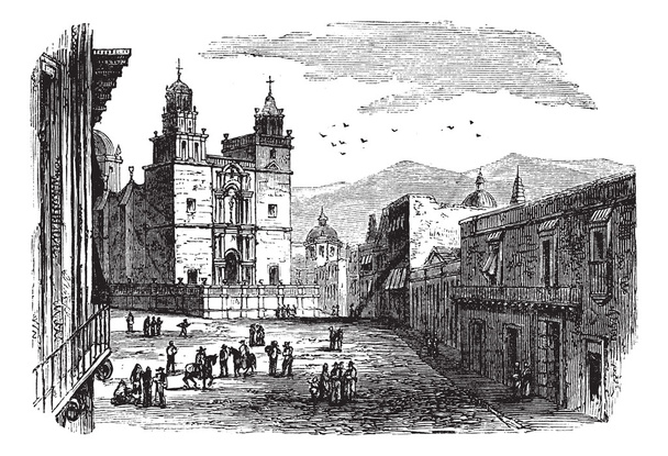 Cathedral at Guanajuato vintage engraving - Vector, Image