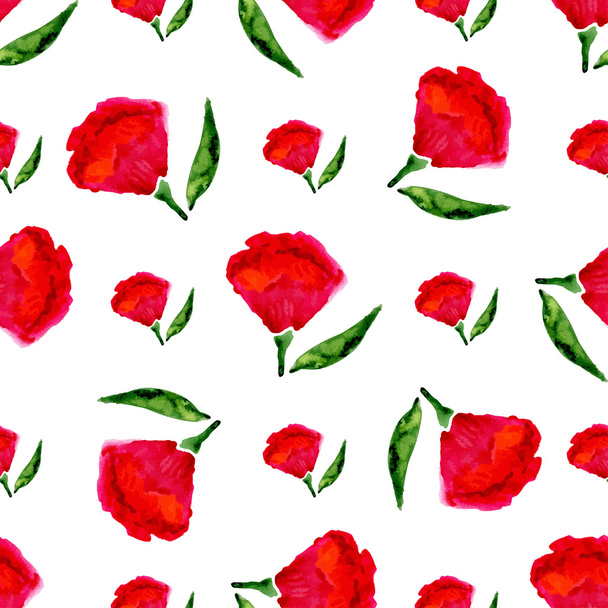 Floral seamless watercolor pattern. Vector bright red flowers on white background. Vector texture for fabric, print, textile etc. - Vector, Imagen