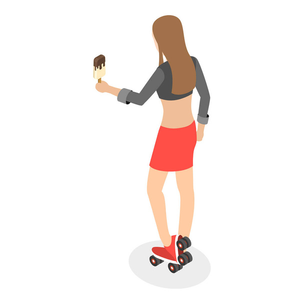3D ізометричний плоский векторний набір для дівчат з роликового катання, літній відпочинок та розваги. Елемент 3 - Вектор, зображення