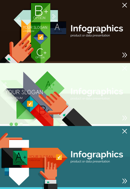 Conjunto de banner de diseño plano infográfico con manos
 - Vector, Imagen