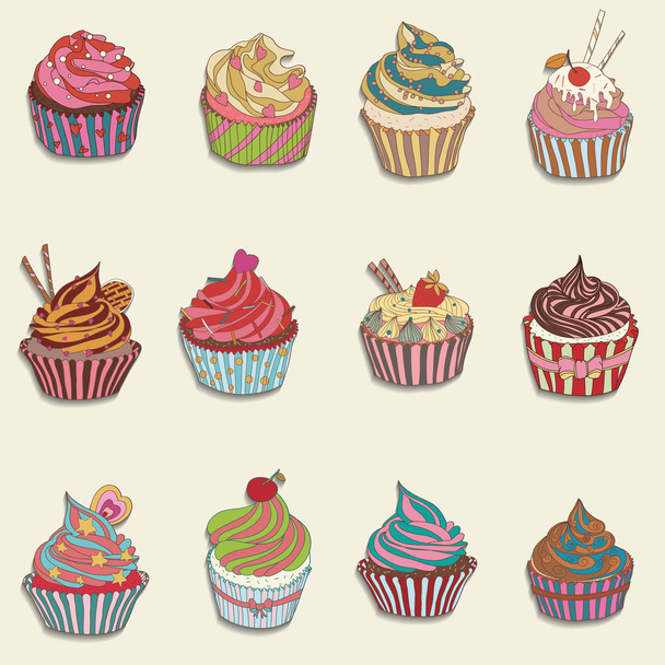 Cupcake iconos de colores
 - Vector, imagen