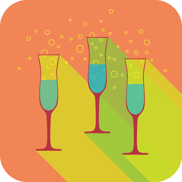 Three glasses champagne flat design stylized vector party drink icon - Διάνυσμα, εικόνα
