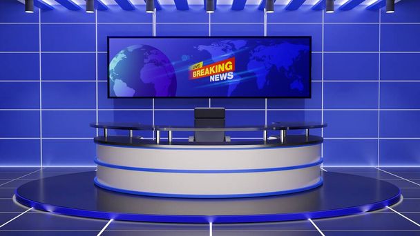glass table and lcd background in the news studio room.3d rendering - Foto, Imagem