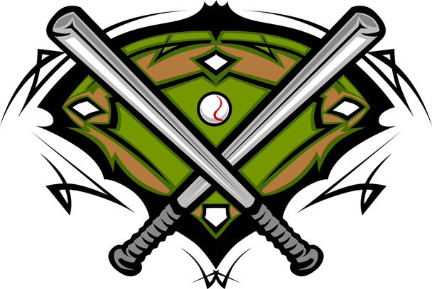 Baseball Field with Softball Crossed Bats Vector Image Template - Vector, Image