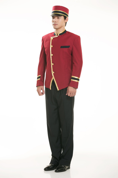 Wearing Chinese clothing waiter in front of a white background - Photo, Image