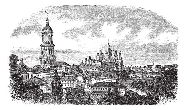 Pechersky Monastery, Kiev vintage engraving - Vector, Image