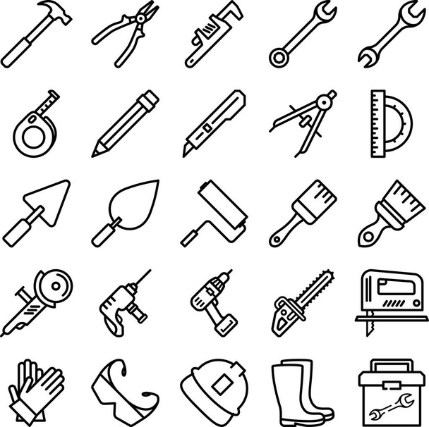 Set van bouwgereedschap lineaire pictogrammen als een bewerkbare omtrek voor uw ontwerp - Vector, afbeelding
