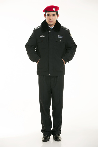 Створити всі види робочого одягу поліцейський стоїть перед білим тлом
 - Фото, зображення