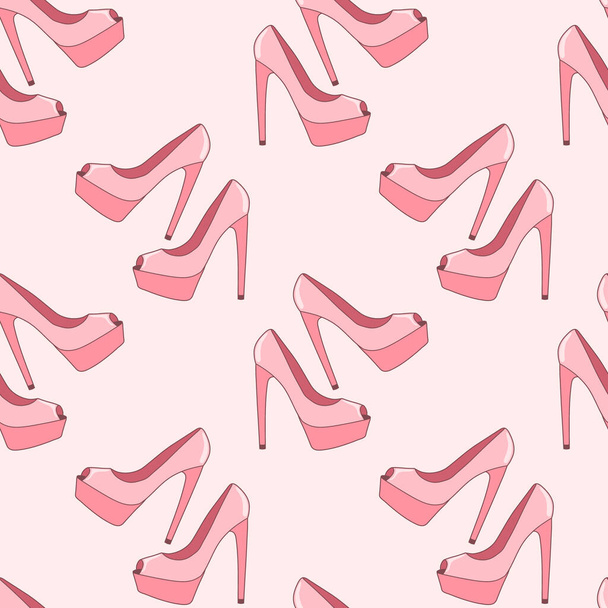 Mignon motif sans couture rose avec talon haut chaussures stiletto. Contexte, imprimé pour les filles. Vecteur - Vecteur, image