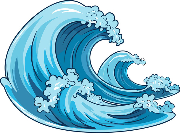 Ola de mar vectorial. Ilustración de la onda azul del océano con espuma blanca. Salpicadura de dibujos animados aislados - Vector, Imagen