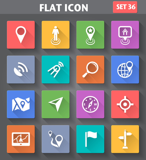Vector application Location, Navigation and Map Icons set in fla - Vetor, Imagem