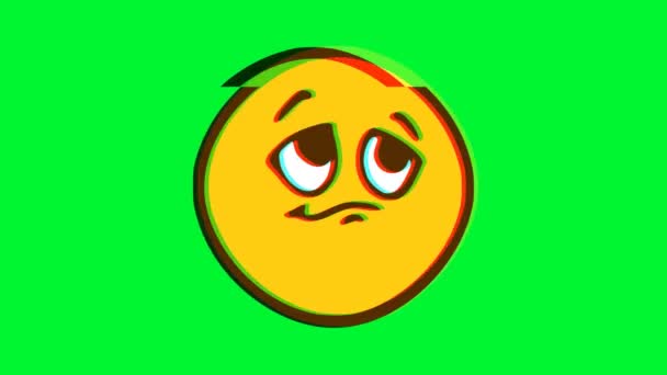 Verdrietig gezicht emoticon met glitch effect. Cartoon gezicht animatie, Emoji motion graphics - Video