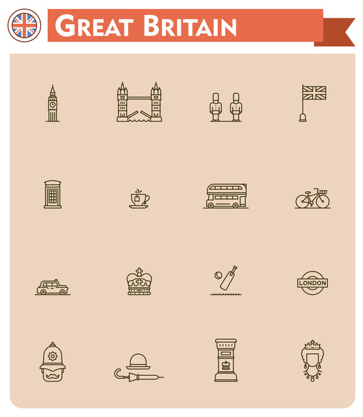 Wielka Brytania podróży zestaw ikon - Wektor, obraz