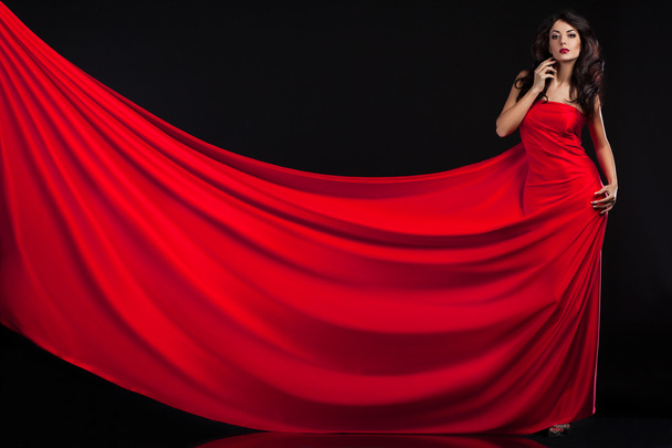 beautiful fashionable woman in red dress - Фото, зображення
