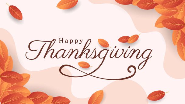 Happy thanksgiving background with typography design and leaves for banner, poster, web banner, presentation, etc. - Vector, Image