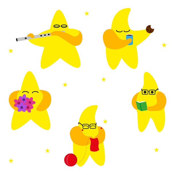 Yellow star characters having leisure time - Vector, Image