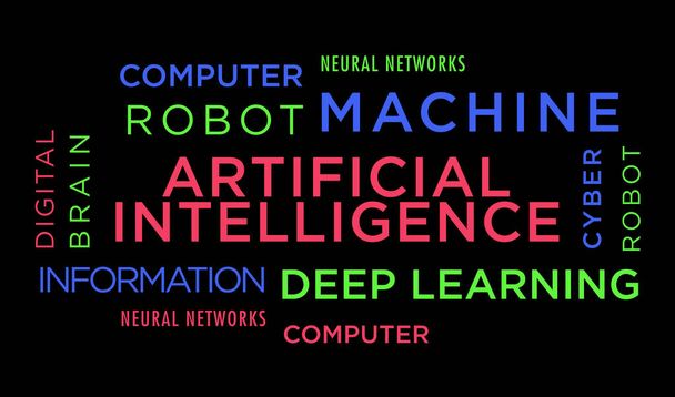 Inteligencia artificial texto cinético fondo concepto abstracto. Deep machine learning y redes neuronales tecnología palabra tipografía 3d ilustración. - Foto, imagen